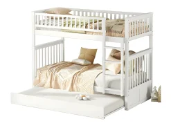 Beliche 2x90x200cm com cama de gavetão 90x190cm - com guarda-corpos e escada - Branco