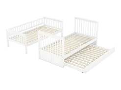 Beliche 2x90x200cm com cama de gavetão 90x190cm - com guarda-corpos e escada - Branco