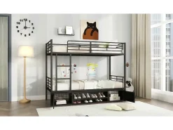 Beliche de ferro 90x200cm - com sapateira e escada - Preto