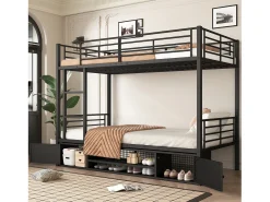 Beliche de ferro 90x200cm - com sapateira e escada - Preto
