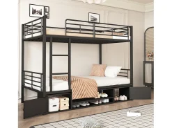 Beliche de ferro 90x200cm - com sapateira e escada - Preto