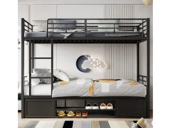 Beliche de ferro 90x200cm - com sapateira e escada - Preto