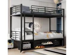 Beliche de ferro 90x200cm - com sapateira e escada - Preto