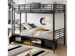 Beliche de ferro 90x200cm - com sapateira e escada - Preto