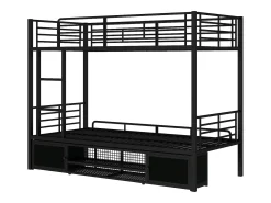 Beliche de ferro 90x200cm - com sapateira e escada - Preto