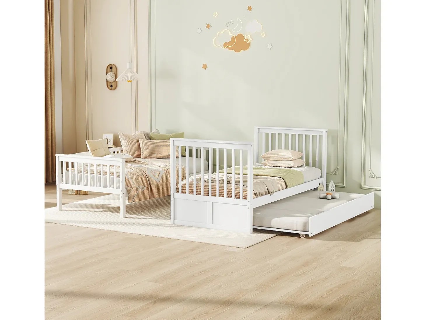 Beliches 2 x 90 x 200 cm + bicama 90 x 190 cm - Madeira MDF - Branco - ANTHONY