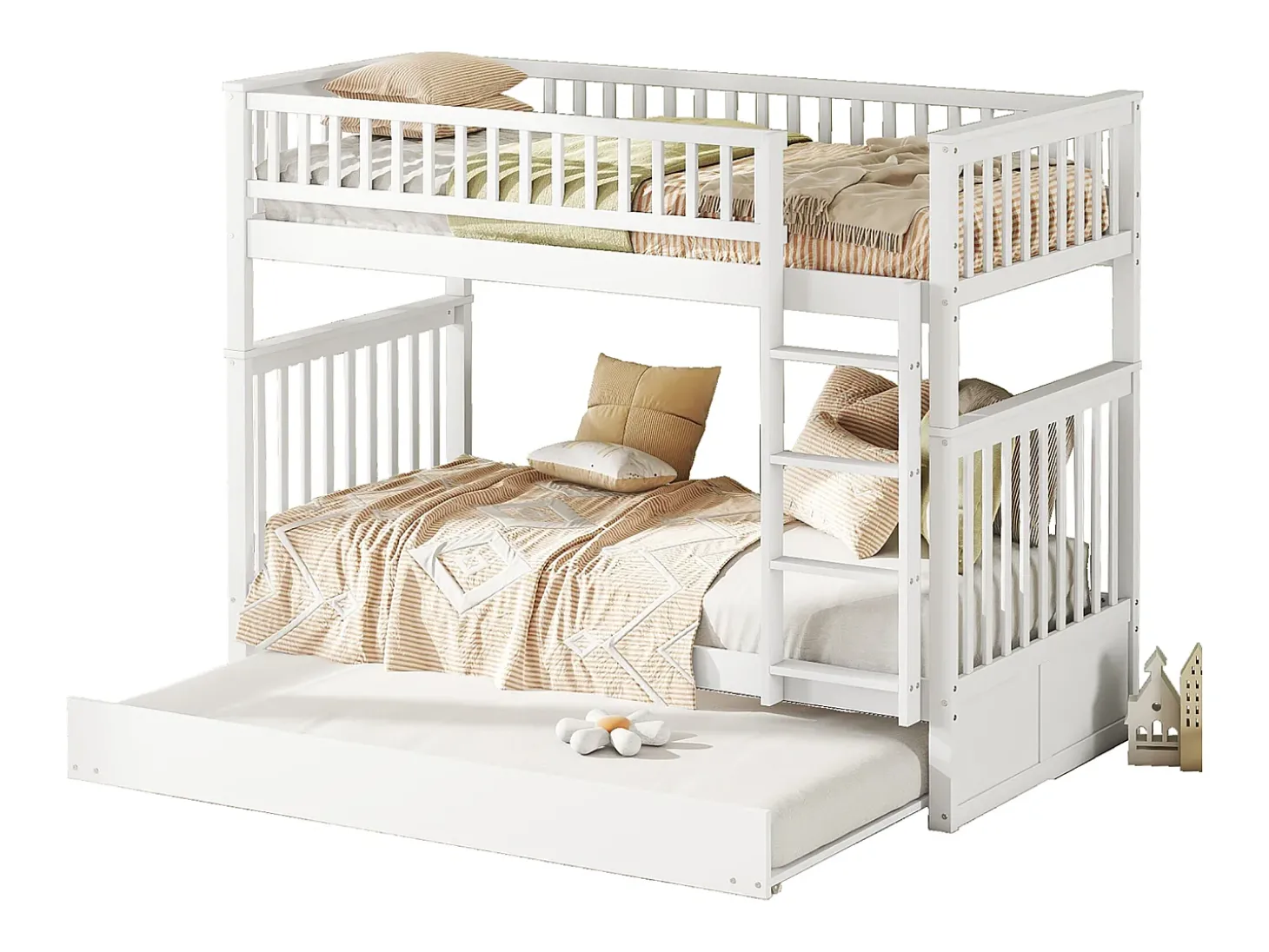 Beliches 2 x 90 x 200 cm + bicama 90 x 190 cm - Madeira MDF - Branco - ANTHONY