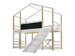 Beliches Cabane 2 x 90 x 200 cm com slide, barreiras, escada - en747 - pinho certificado branco e natural
