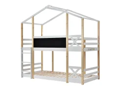 Beliches Cabane 2 x 90 x 200 cm com slide, barreiras, escada - en747 - pinho certificado branco e natural