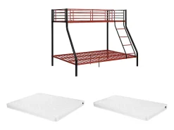 Beliches de 90 x 190 e 140 x 190 cm em aço preto e vermelho com colchão ELEVATIO IV