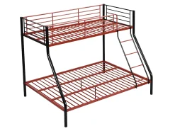 Beliches de 90 x 190 e 140 x 190 cm em aço preto e vermelho com colchão ELEVATIO IV