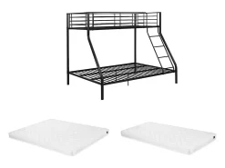 Beliches de aço preto de 90 x 190 e 140 x 190 cm com colchão ELEVATIO IV