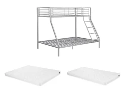 Beliches em aço prateado de 90 x 190 e 140 x 190 cm com colchão ELEVATIO IV