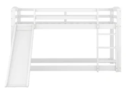 Beliches para 2 pessoas, 2x90x200cm com escorregador e guarda-corpo, Estrutura em pinho, Base de ripas incluída, Branco