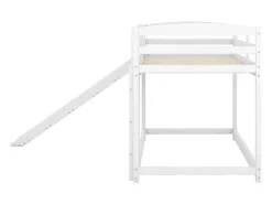 Beliches para 2 pessoas, 2x90x200cm com escorregador e guarda-corpo, Estrutura em pinho, Base de ripas incluída, Branco
