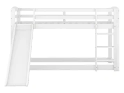 Beliches para 2 pessoas, 2x90x200cm com escorregador e guarda-corpo, Estrutura em pinho, Base de ripas incluída, Branco