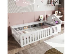 Berço 90x200 cm - com armazenamento - com porta - com ripas - branco (colchão não incluído)