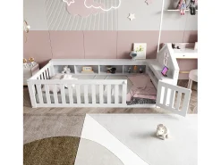Berço 90x200 cm - com armazenamento - com porta - com ripas - branco (colchão não incluído)