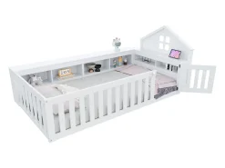 Berço 90x200 cm - com armazenamento - com porta - com ripas - branco (colchão não incluído)