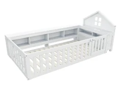 Berço 90x200 cm - com armazenamento - com porta - com ripas - branco (colchão não incluído)