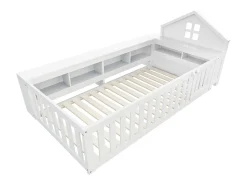 Berço 90x200 cm - com armazenamento - com porta - com ripas - branco (colchão não incluído)