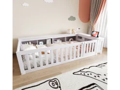Berço 90x200 cm - com arrumação - com porta - com ripas - branco (colchão não incluído)