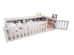 Berço 90x200 cm - com arrumação - com porta - com ripas - branco (colchão não incluído)