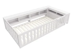 Berço 90x200 cm - com arrumação - com porta - com ripas - branco (colchão não incluído)