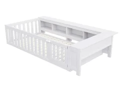 Berço 90x200 cm - com arrumação - com porta - com ripas - branco (colchão não incluído)