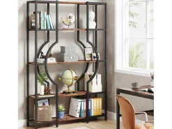 Biblioteca com 5 níveis, biblioteca Vintage de Alto Nível com 12 Prateleiras de Armazenamento Abertas (Castanho)