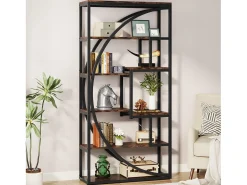 Biblioteca Industrial de 5 Níveis, Biblioteca com 180 cm de Altura com 8 Prateleiras de Armazenamento Abertas