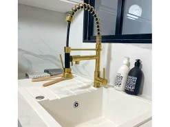Big Pro Misturadora de lavatório com chuveiro móvel ouro escovado Essebagno
