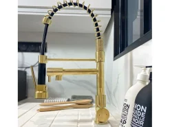 Big Pro Misturadora de lavatório com chuveiro móvel ouro escovado Essebagno