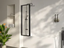 Biombo dobrável para banheira em metal preto fosco estilo industrial, 100 x 140 cm, DISTRICT