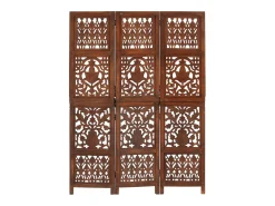 Biombo esculp mão 3 painéis 120x165cm mangueira maciça castanho
