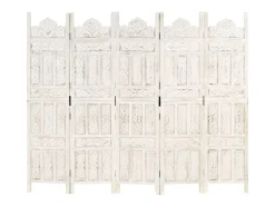 Biombo esculp. mão 5 painéis 200x165cm mangueira maciça branco