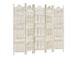Biombo esculp. mão 5 painéis 200x165cm mangueira maciça branco