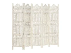 Biombo esculp. mão 5 painéis 200x165cm mangueira maciça branco