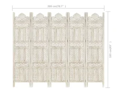 Biombo esculp. mão 5 painéis 200x165cm mangueira maciça branco