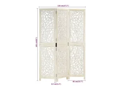Biombo esculp. mão 3 painéis 120x165 cm mangueira maciça branco