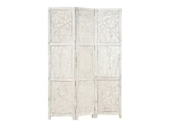 Biombo esculp. mão 3 painéis 120x165 cm mangueira maciça branco