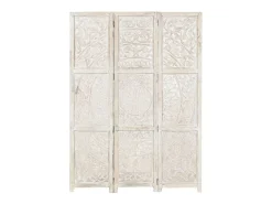 Biombo esculp. mão 3 painéis 120x165 cm mangueira maciça branco