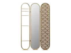 Biombo espelho art déco em metal, 3 painéis, C117 x A175 cm dourado MAVICA
