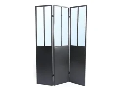 Biombo espelho atelier estilo industrial COVENTRY - Metal - A. 180 x C. 122 cm - Preto