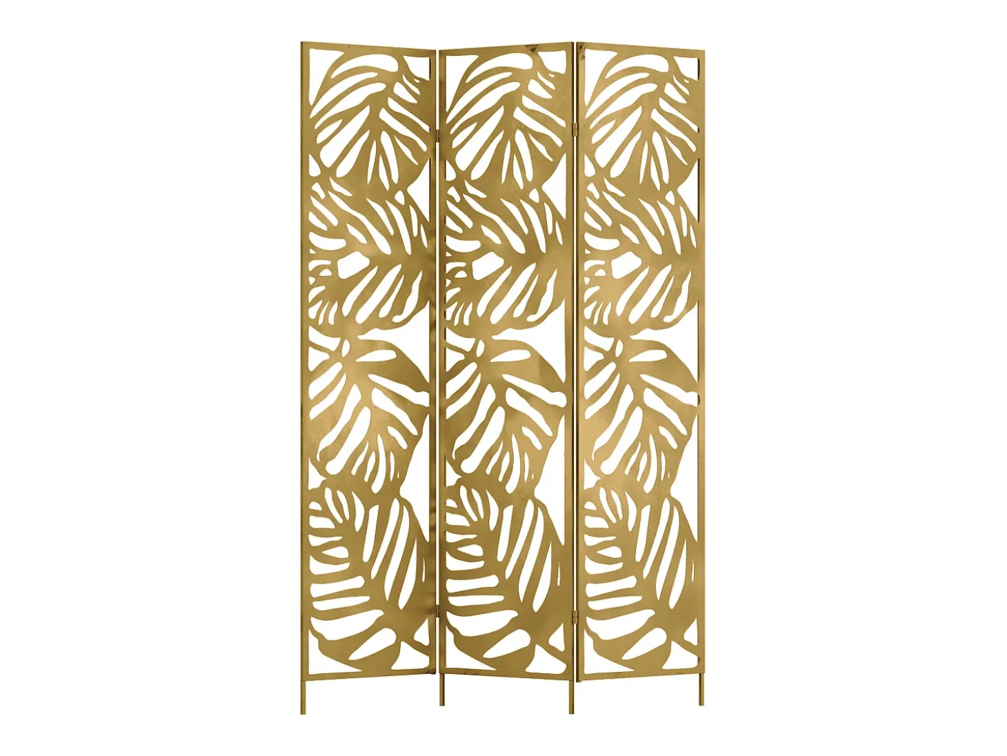 Biombo perfurado floral em metal 3 painéis C123 x A180 cm dourado - KODILA