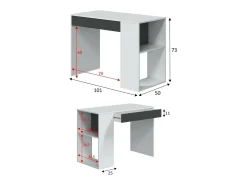 Boise Desk, Mesa multifuncional reversível com gaveta, Mesa de estudo ou escritório para PC, 101x50h73 cm, Branco e Antracite