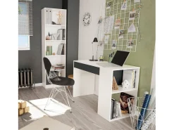 Boise Desk, Mesa multifuncional reversível com gaveta, Mesa de estudo ou escritório para PC, 101x50h73 cm, Branco e Antracite