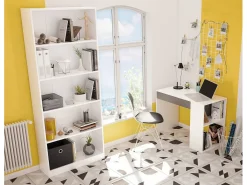 Boise Desk, Mesa multifuncional reversível com gaveta, Mesa de estudo ou escritório para PC, 101x50h73 cm, Branco e Antracite