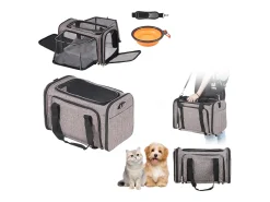 Bolsa de Transporte para Gatos SucceBuy, para Animais de Estimação com Menos de 11 KG, 1 Tigela Dobrável Incluída, Cinzento