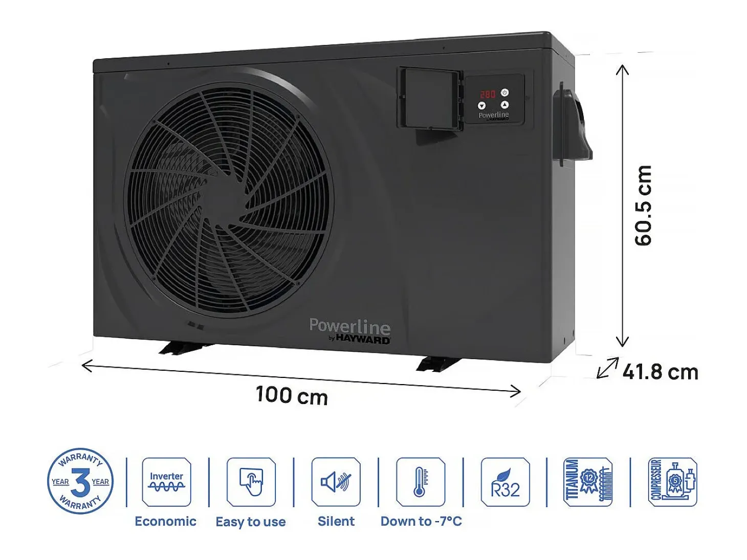 Bomba de Calor Inverter Hayward PowerLine 3,5 kW/h - Preta